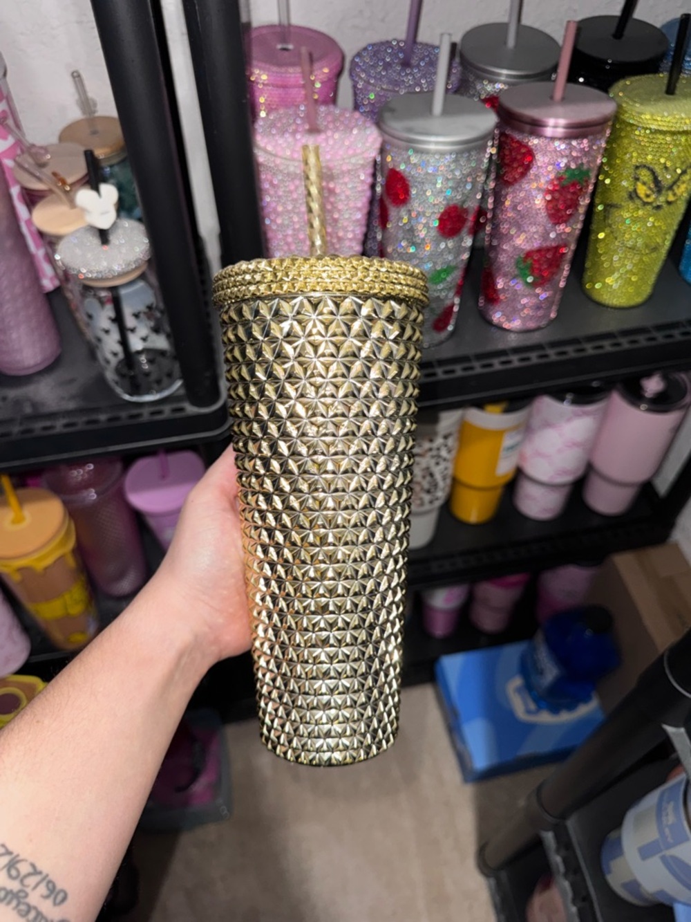 Gold Studded Tumbler with Straw - Stylish Bling Drinkware